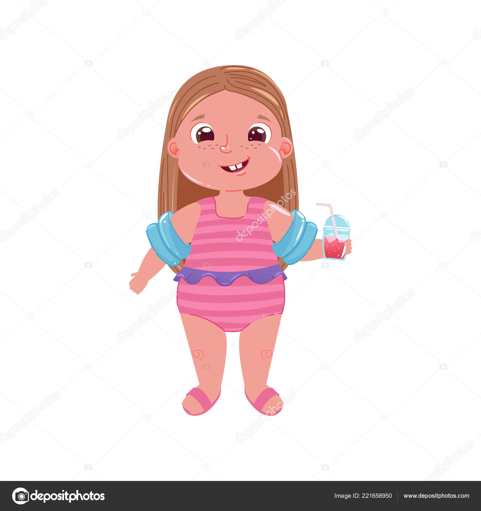 Petites Filles Sur La Plage Bonjour Lété Brassards Et