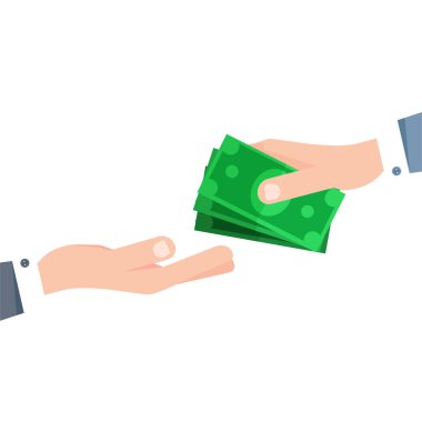 Nakit ödeme. Finansman, rüşvet, bağış, ödeme günü kavramları. Elinde dolar