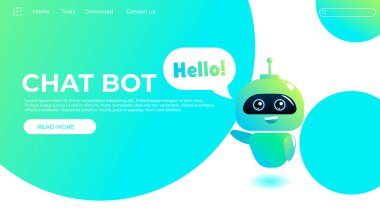 Çevrimiçi Yardımcısı bot açılış sayfası şablonu. Web sayfası için teknik destek tasarım. Sanal yardım web sitesi. Sohbet etmek 