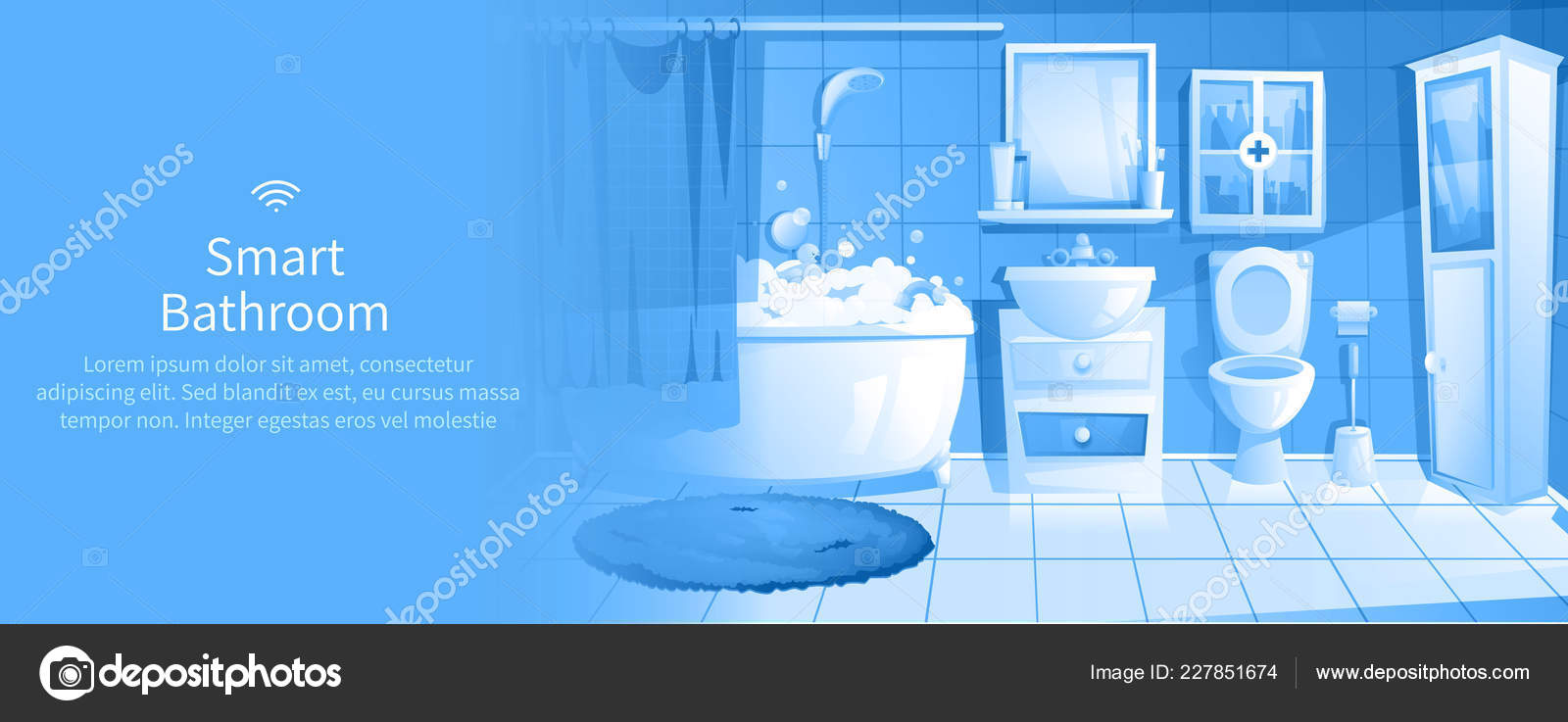 Smart Bathroom Design Banner Interior Home Iot Ads Vector Image By C Annetdebar Vector Stock 227851674