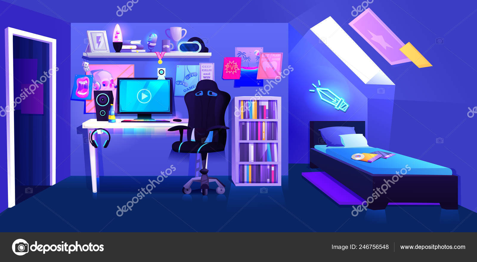 Gamer Bedroom Design Gamer Boy Room On Attic Interior