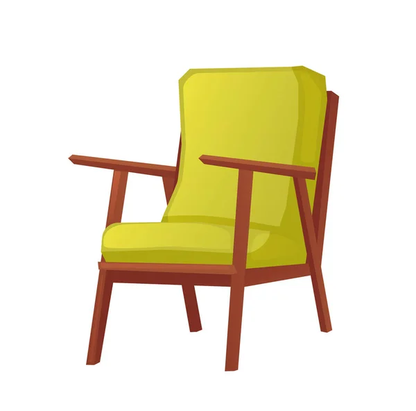 Wooden retro armchair with green pillow isolated. Vector cartoon illustration — Stock Vector
