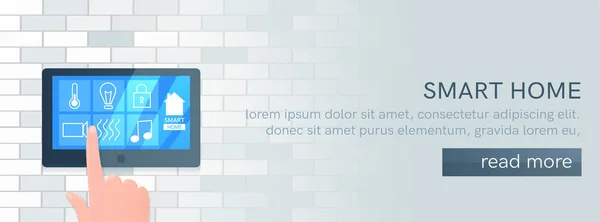 Smart home technology banner. Digital screen on wall. Vector cartoon illustration — Stock Vector
