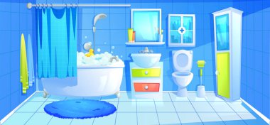 Banyo tasarım seramik mobilya arka plan şablonu iç oda. Vektör karikatür çizim