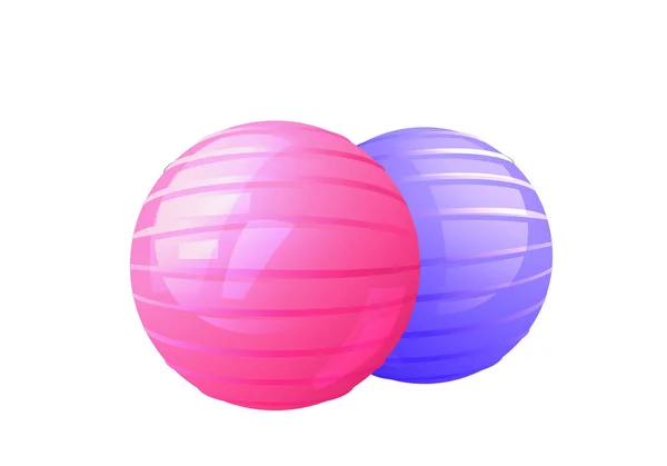 Fitness boules de fitness violettes et roses isolées sur fond blanc . — Image vectorielle