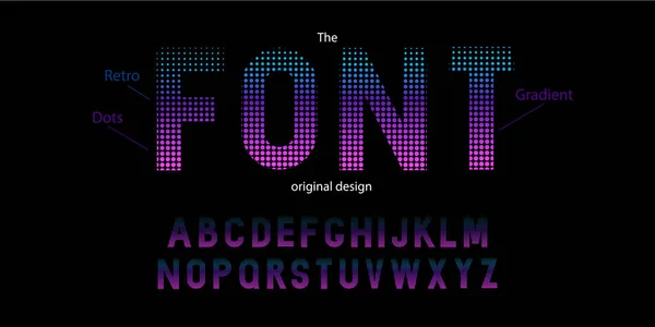 Halftoned font design. Original modern abstract typeface and alphabet. Vector neon typography with gradients and dots — Stock Vector