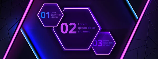 Abstract Neon infographic achtergrond met violet licht, lijn en textuur. Vector banner ontwerp in donkere nacht kleur — Stockvector