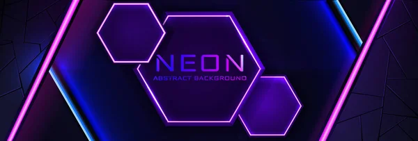 Infográfico de néon abstrato com luz violeta, linha e textura. Design de banner vetorial em cores noturnas escuras —  Vetores de Stock