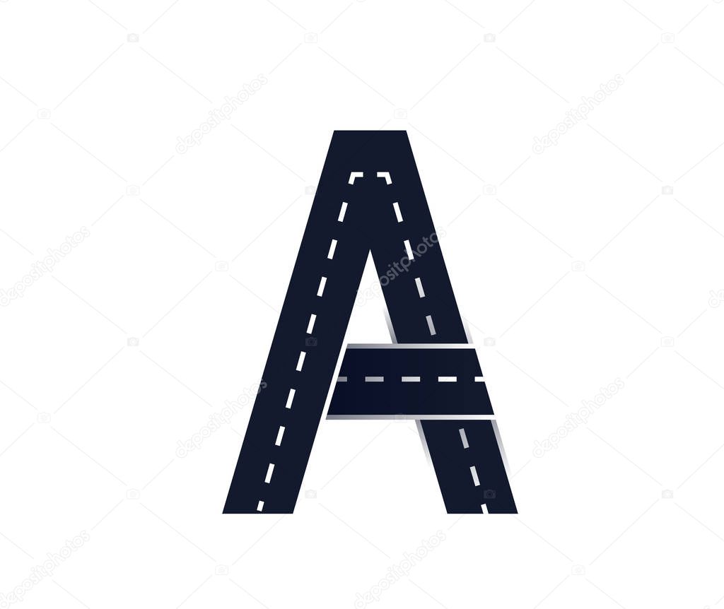 Letter A. Road font. Typography vector design with street lines.