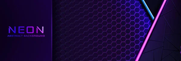 Fondo de neón abstracto con luz violeta, línea y textura. Diseño de banner vectorial en color oscuro noche — Vector de stock