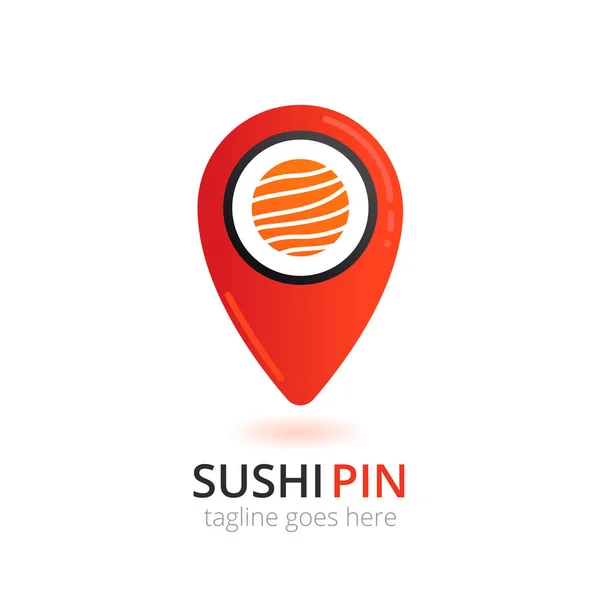 Logo sushi v japonském stylu. Roll s rybami v místním tvaru pin. Logotyp vektorové koncepce. — Stockový vektor