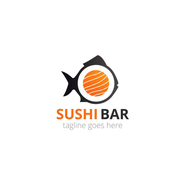 Japonské sushi logo pro koncept designu s rybími černými tvary. Asijské jídlo. Ikona vektoru. — Stockový vektor