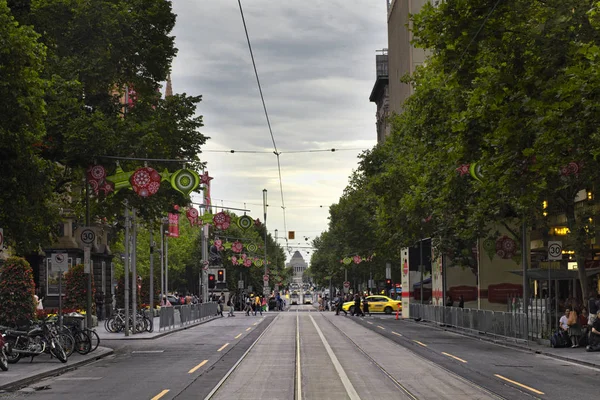 Melbourne Paisaje Urbano Tranvía Melbourne Tiene Red Tranvías Urbanos Más — Foto de Stock