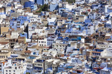 Detailed View of Chefchaouen from the hill of Jemaa Bouzafar Mosque, Morocco, Africa