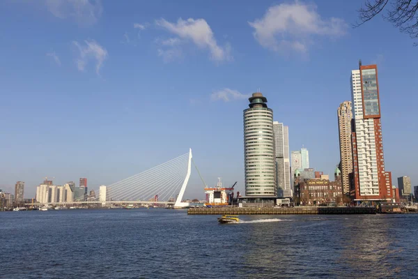 Rotterdam Skyline avec pont Erasmusbrug, Pays-Bas — Photo
