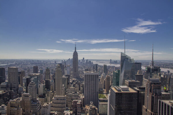 Panoramic view of Manhattan, aerial view. New York attracts 50 million tourists every year. USA