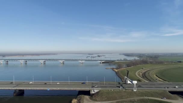 Luchtfoto Van Moerdijk Bruggen Brug Rivier Hollandsch Diep Nederland Deze — Stockvideo