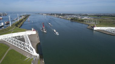 Aerial picture of Maeslantkering storm surge barrier on the Nieu clipart