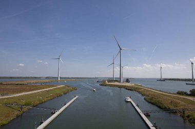 Krammersluizen Gölü Krammer. Delta wor 'dan drone fotoğrafı