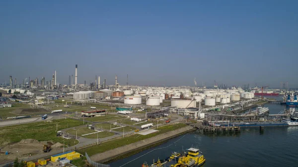 Oil refinery plant from industry zone, Aerial view oil and gas i