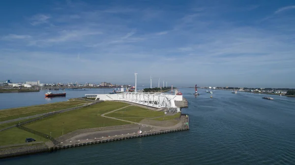 Aerial picture of Maeslantkering storm surge barrier on the Nieu — Stock Photo, Image