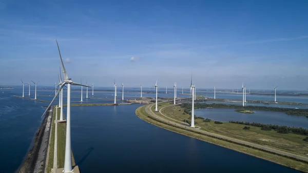 Wind turbine from aerial view, Drone view at windpark krammerslu — Stock Photo, Image
