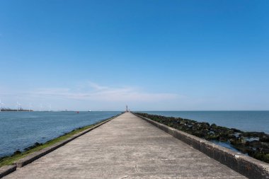 Hollanda 'da güneşli bir günde dalgakıran Hoek van Holland