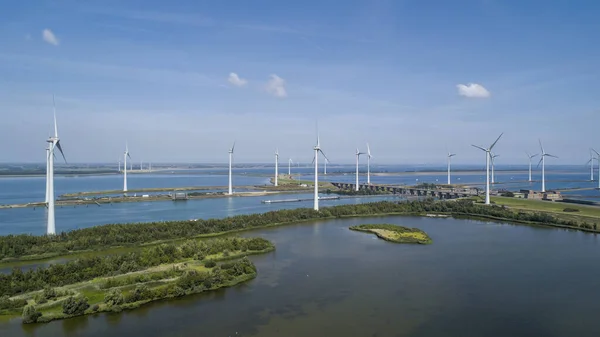 Wind Turbine Aerial View Drone View Windpark Krammersluizen Windmill Farm — Stock Photo, Image