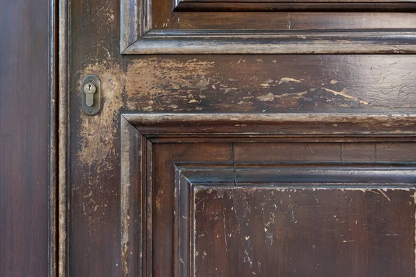 Classic painted wooden door with bronze handles in Paris