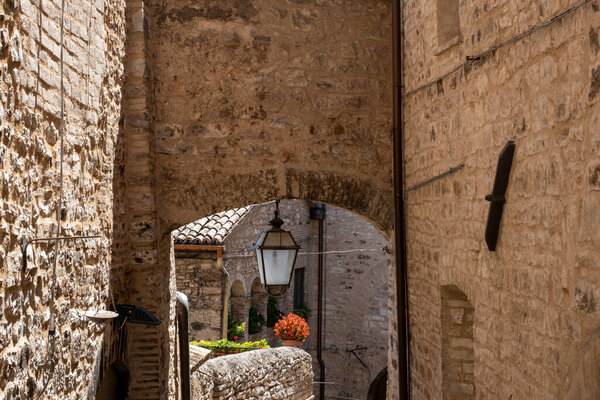 Old narrow alley in tuscan village. antique italian lane, Tuscany, Italy