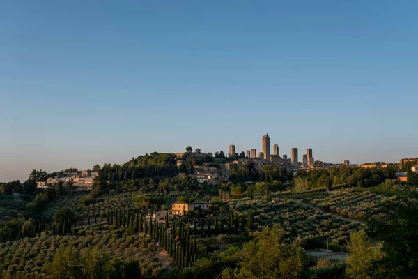 San Giminiano Toskánsko Itálie Pohled Panorama Při Východu Slunce — Stock fotografie