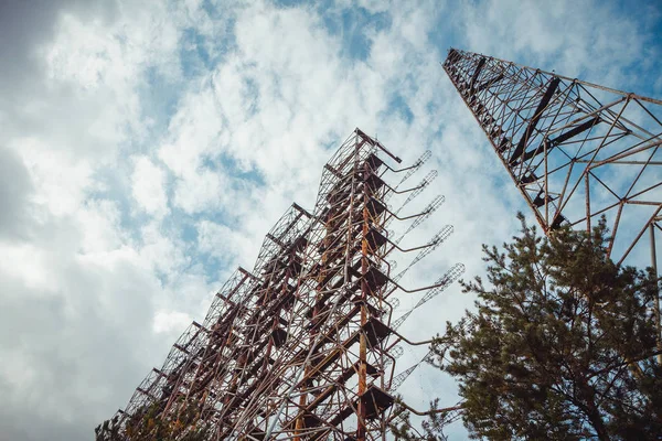 stock image Duga - Soviet over-the-horizon OTH radar system. Duga-3 Russian Woodpecker - antenna complex, military object of USSR ABM. Chernobyl Exclusion Zone, Pripyat, Ukraine