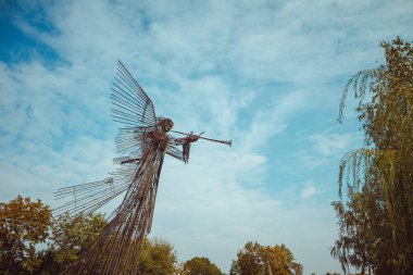 Memorial karmaşık yıldızı pelin. Trumpeting melek Chornobyl dışlama bölgesi heykel. Pripyat filialı üzrə - terk edilmiş hayalet kasaba Radyoaktif bölge