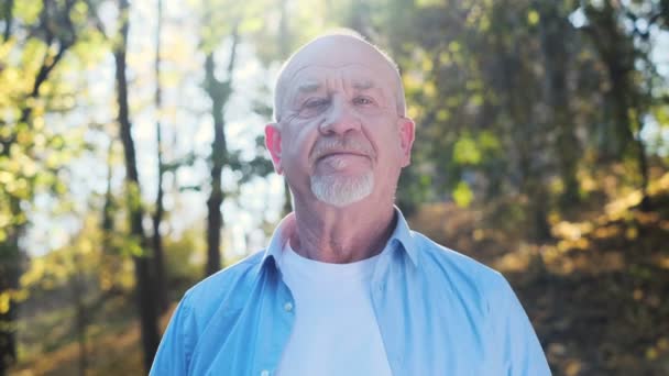 ストレスの多い悲しいシニア高齢者白人の老人の屋外の公園でひげの肖像画。春医療生活高齢者ストレス痛みを伴う退職黄金時代危機 — ストック動画