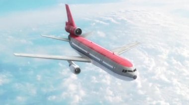 Uçak Uçağı Gökyüzü Bulutlar Kırmızı 3d Rendering Animasyon