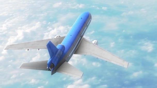 Airplane Airliner Sky Clouds Blue Top Rendering Animation — Stock Video