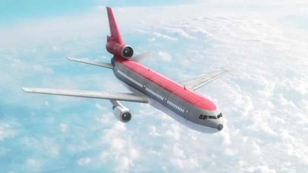 Αεροπλάνο Αεροσκάφος Sky Σύννεφα Κόκκινο Απόδοση Κινουμένων Σχεδίων — Αρχείο Βίντεο