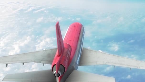 Uçak Uçağı Gökyüzü Bulutlar Kırmızı Sırt Rendering Animasyon — Stok video