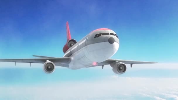 Vliegtuig Airliner Sky Clouds Red Front Rendering Animatie — Stockvideo
