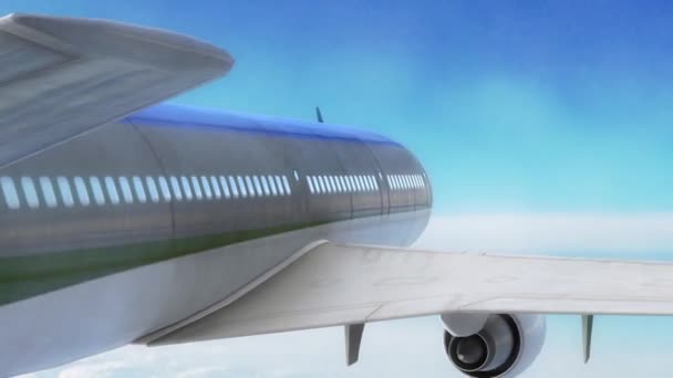 Αεροπλάνο Αεροσκάφος Sky Σύννεφα Μπλε Πίσω Κλείσιμο Απόδοση Κινουμένων Σχεδίων — Αρχείο Βίντεο