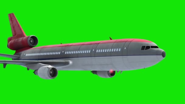 Uçak Uçağı Gökyüzü Bulutlar Yeşil Ekran Yan Rendering Animasyon — Stok video