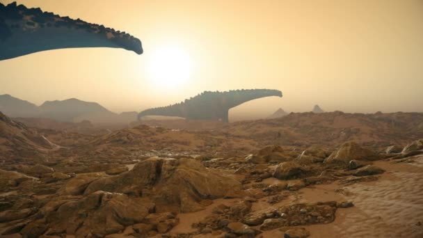 Titanosaur Jurassic World Dinosaures Arrière-plan Sun 3D Rendu Animation 4K 
