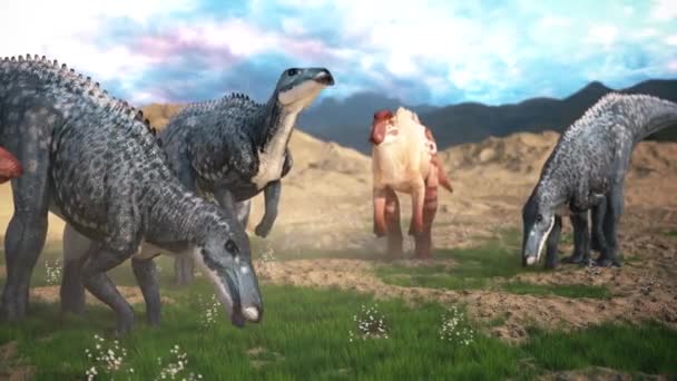 パラサウロロフスジュラシックワールド恐竜背景3Dレンダリングアニメーション4K — ストック動画