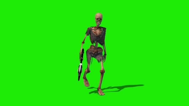 スケルトン戦士グリーンスクリーンウォークサイクルフロントループ3Dレンダリングアニメーション — ストック動画
