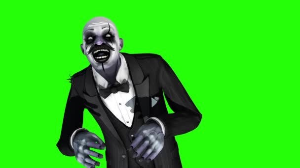 Halloween Clown Groen Scherm Horror Rendering Animatie — Stockvideo