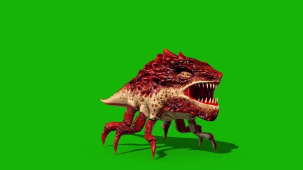 龙虫绿色荧幕万圣节怪兽攻击前圈3D渲染动画 — 图库视频影像