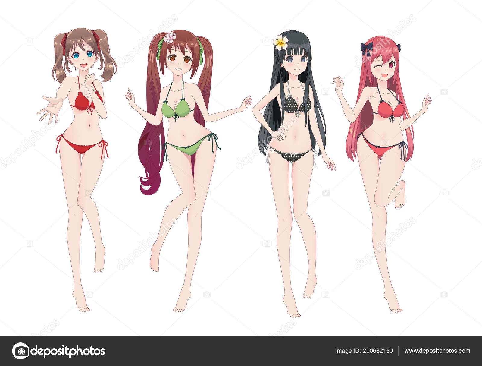 Hermosa chica manga anime en bikini Vector de stock 200682160 de Apoev