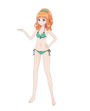 Mayo Bikini uzun saçlı güzel anime manga kız. ürün (kopya alanı) izole arka plan üzerinde gösterilen