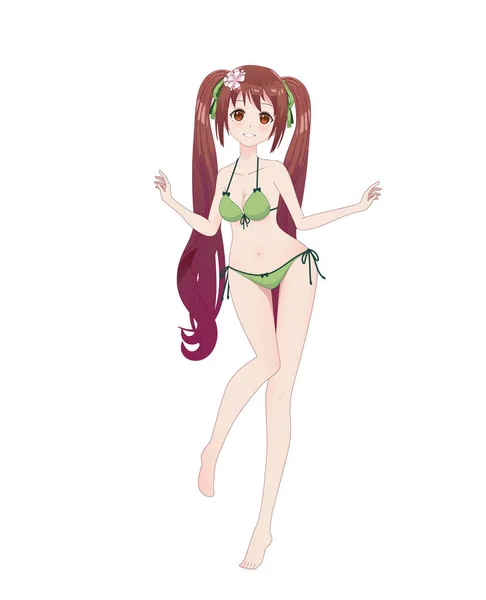 Beautiful anime manga girl in bikini — Stock Vector