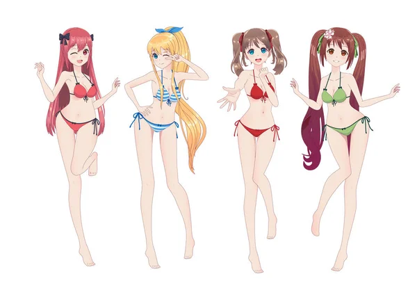 Indah anime manga gadis di bikini - Stok Vektor